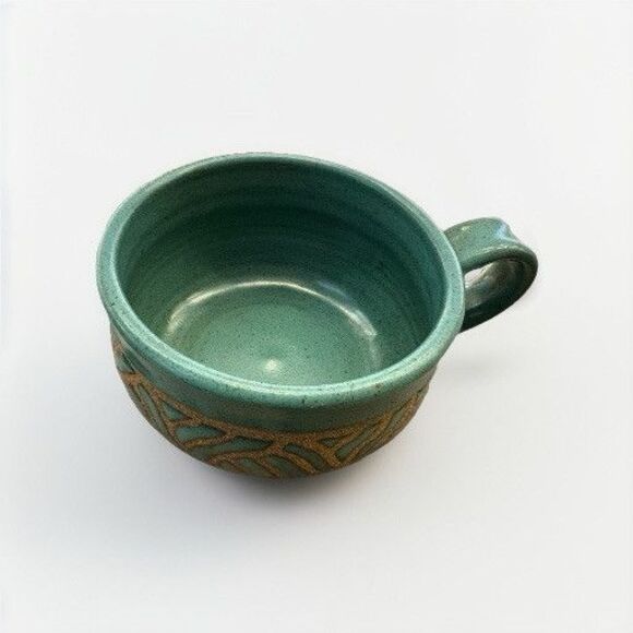 Peggy VRANA Studio Pottery Teal Wax Resist 1980s Large Soup Mug RARE Stoneware - Picture 5 of 6